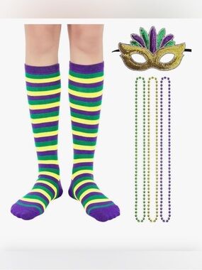 5 Piece Mardi Gras Costume Accessory Set - Purple, Green, Gold